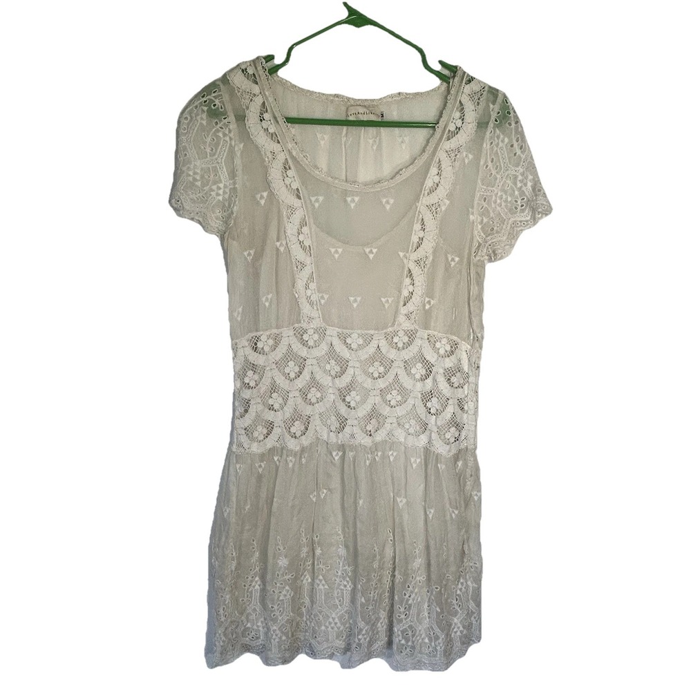 Johnny Was 4 Love And Liberty 100% Silk Dress Eyelet Lace Mini Medium White